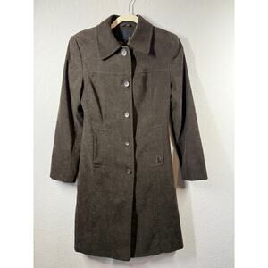 Women's VIntage Faux Suede Brown Long Button Front Coat Size 6